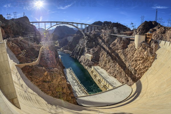 View of the Hoover Dam Bypass Bridge and Dam from the Hoover Dam