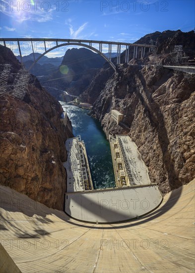 View of the Hoover Dam Bypass Bridge and Dam from the Hoover Dam