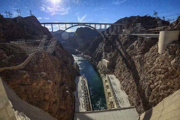 View of the Hoover Dam Bypass Bridge and Dam from the Hoover Dam