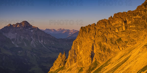 View from Krumbach highroute under morning sun to Biberkopf