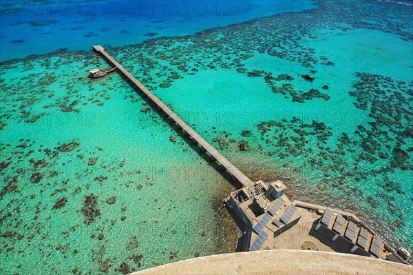 View from the lighthouse to the Sanganeb Atoll with jetty