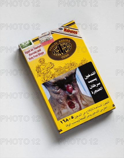 Cuban cigars in Egyptian cigar box with shocking images