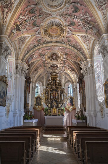Interior and chancel of Chapel of the Holy Blood in Fischbachau