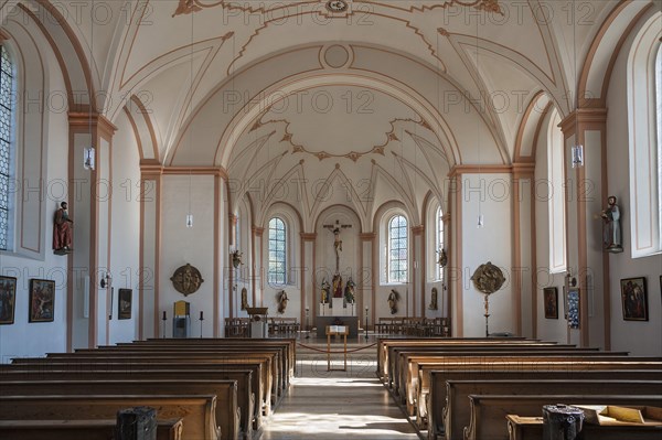 Interior and sanctuary of Parish Church of Mary's Assumption in Miesbach