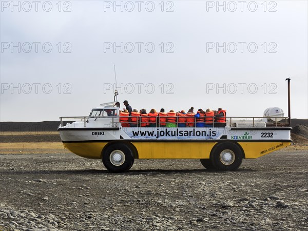 Tourists on amphibian vehicle