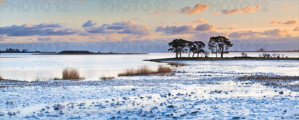 Sunrise at Strelasund between Stralsund and Greifswald in winter