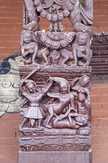 Erotic wood carvings at Bachhareshwari temple