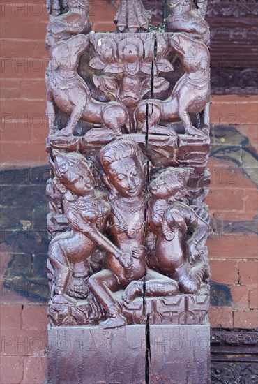 Erotic wood carvings at Bachhareshwari temple