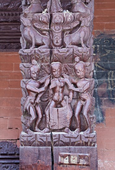 Erotic wood carvings at Bachhareshwari temple