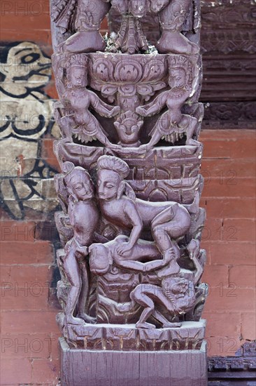 Erotic wood carvings at Bachhareshwari temple