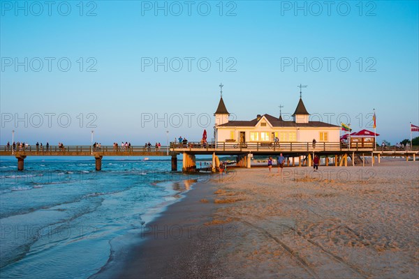 Beach with Ahlbeck pier in evening light