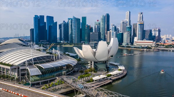 Artscience Museum with skyline at Marina Bay Sands