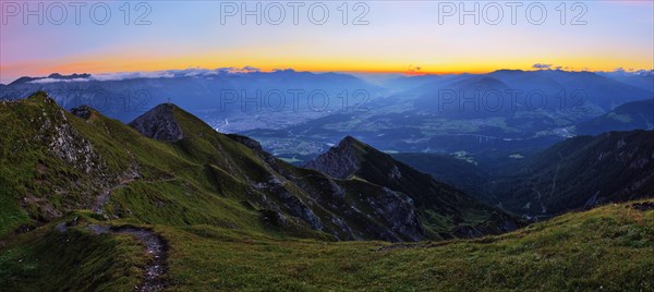 Lower Inn Valley with Innsbruck and Wipptal valley at dawn