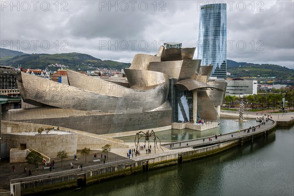 Guggenheim Museum Bilbao on the bank of the Nervion River