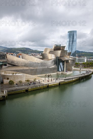 Guggenheim Museum Bilbao on the bank of the Nervion River