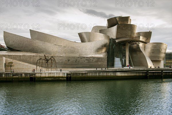 Guggenheim Museum Bilbao on the bank of the Nervion River