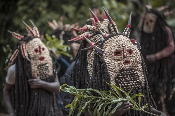 Men of the ethnic group of the Bamileke with traditional masks