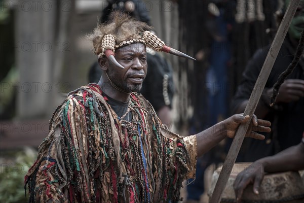 Men of the ethnic group of the Bamileke with traditional masks