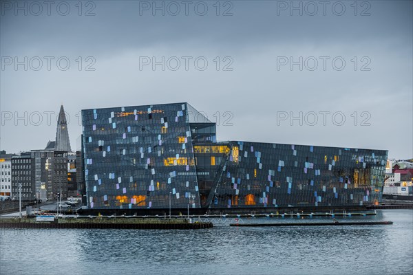 Harpa congress hall and concert hall at dusk
