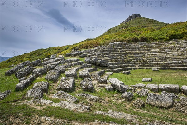 Rows of seats in the stadium of the ruined city of Amantia
