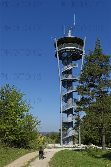 Hiker at Aussichtsturm Himmelsleiter