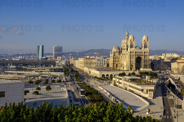 City view with Cathedral de la Major, Marseille