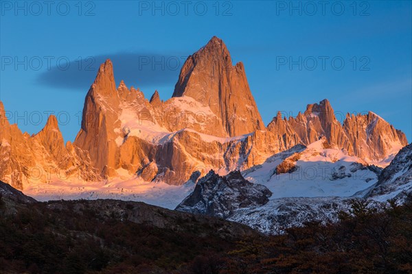 Fitz Roy summit massif with snow