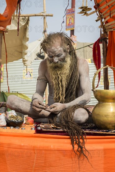 Sadhu covered with white ashes