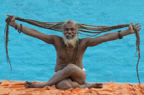 Sadhu showing off his dreadlocks