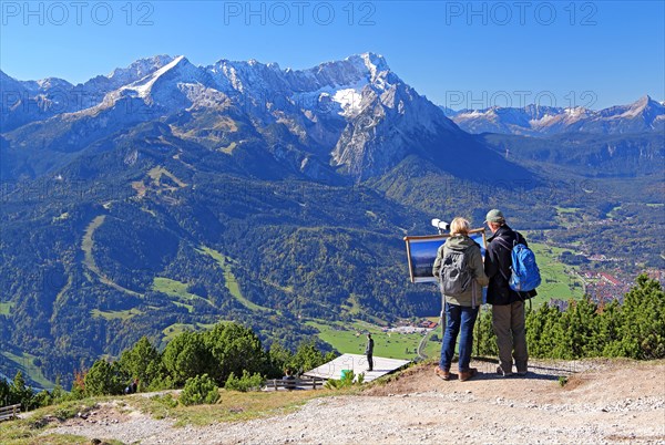 View from Wank to the Wetterstein range with Alpspitze 2628m and Zugspitze 2962m