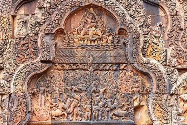 Wonderful carvings in the kudu-arch at the temple Banteay Srei temple