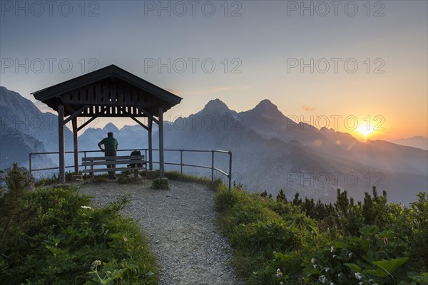 Sunset at Schachen pavilion with view on Zugspitze