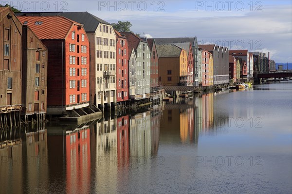 Historic waterside warehouse buildings on River Nidelva