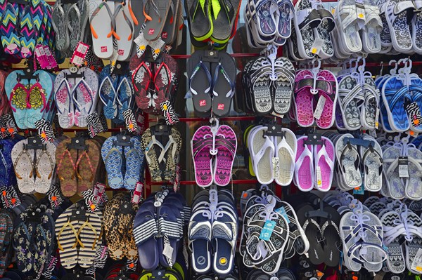 Various slippers on a stall