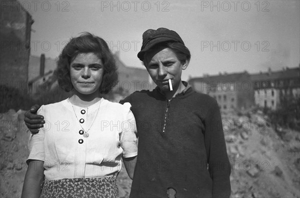 Woman in ruins with a friend