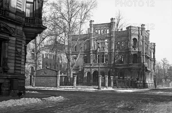 Burnt-out ruin of a villa