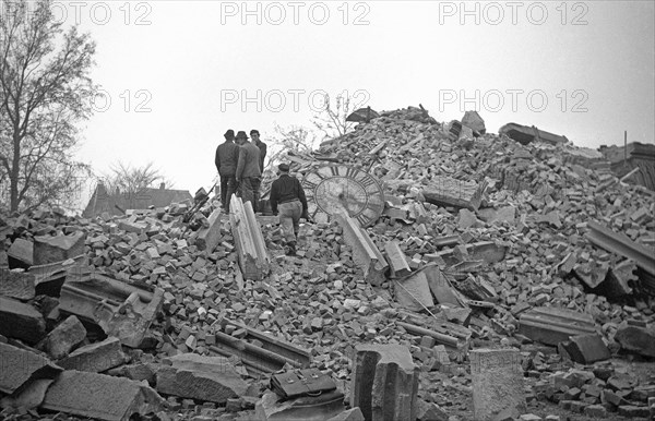 Debris after the blasting of the catholic church St. Trinitatis