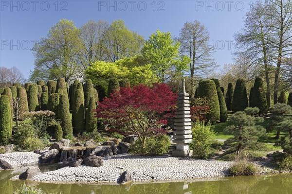 Japanese garden with small pagoda