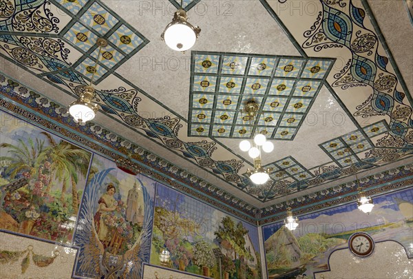 Wall decoration with ceramic tiles in the waiting room