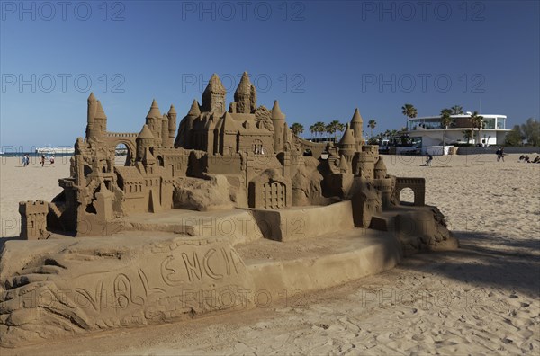 Large sandcastle on the beach of Cabanyal