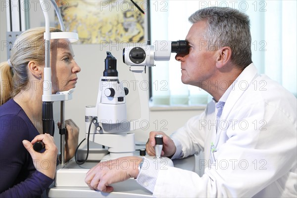 Patient during eye examination by an ophthalmologist