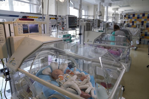 Newborn in incubator