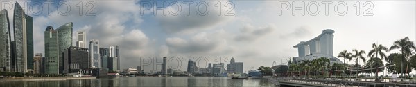 Marina Bay Sands Hotel and the financial district with skyscrapers