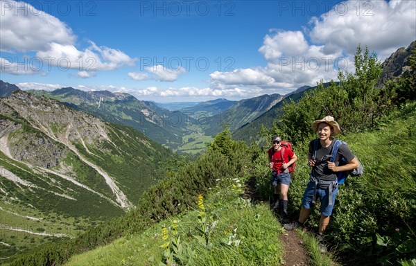 Two hikers on hiking trail from Hinterstein to Schrecksee