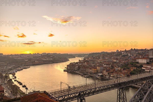 View over Porto with river Rio Douro and bridge Ponte Dom Luis I