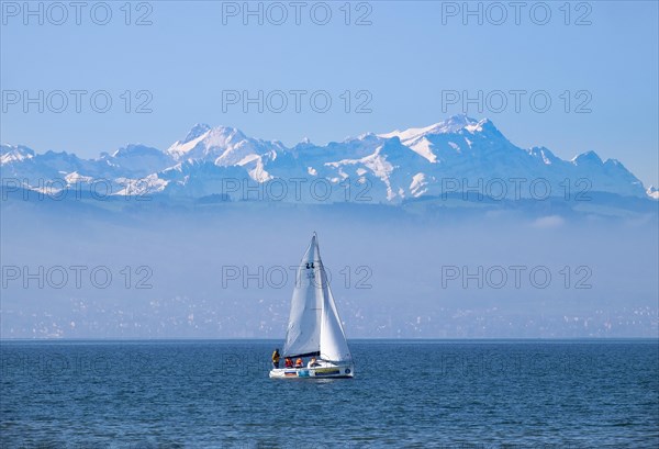 Lake and mountains Altmann and Santis in Switzerland