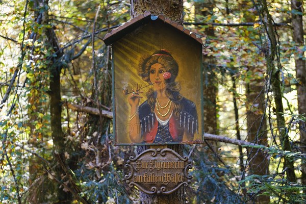 Wayside shrine with inscription Zur Zigeunerin am Kalten Wasser