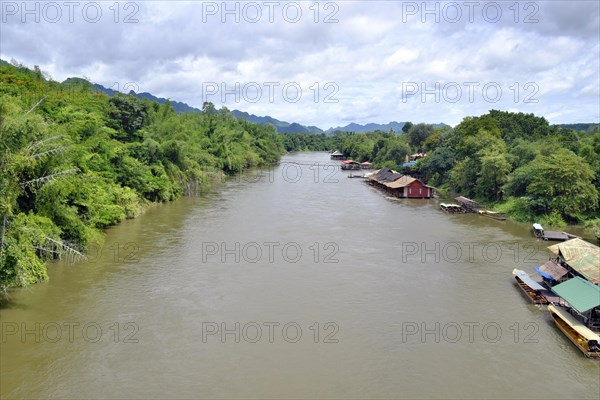 Floating houses on shore