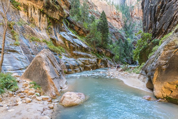 Hikers in river