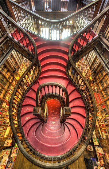 Curved wooden staircase in library